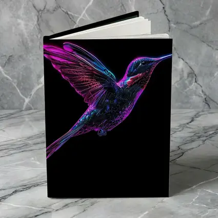Neon Hummingbird Flying on Black Background