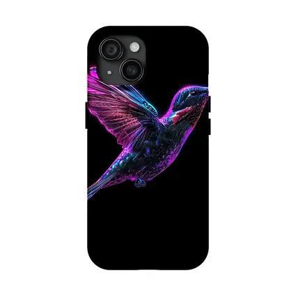 Neon Hummingbird Flying on Black Background