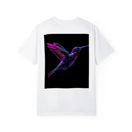 Neon Hummingbird Flying on Black Background