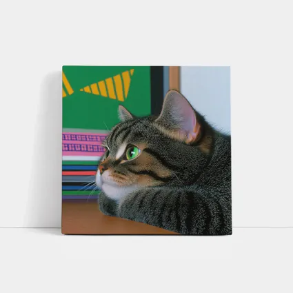 Tabby Cat Watching Colorful Television Screen
