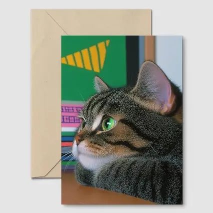 Tabby Cat Watching Colorful Television Screen