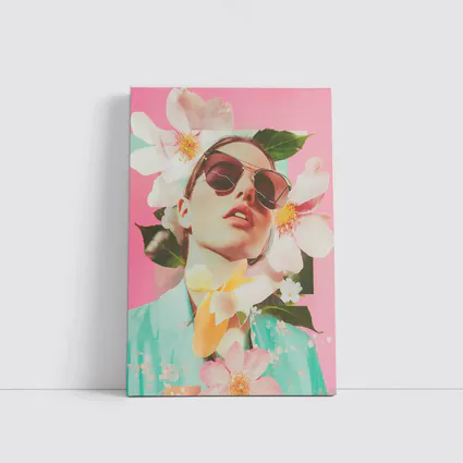 Fashion Woman Sunglasses Floral Pink Collage Art