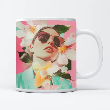 Fashion Woman Sunglasses Floral Pink Collage Art