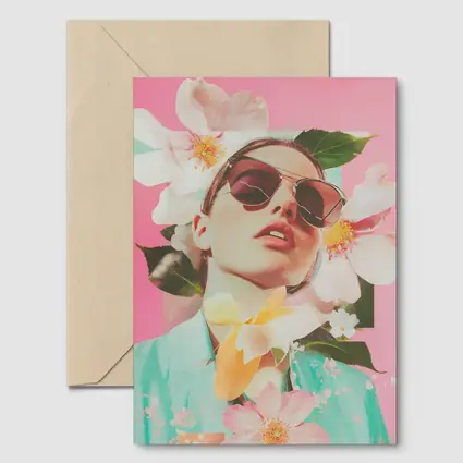 Fashion Woman Sunglasses Floral Pink Collage Art