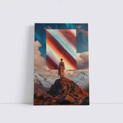 Woman Standing Mountain Cosmic Abstract Art Portal