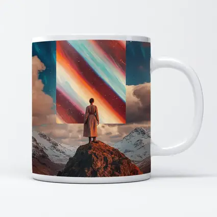 Woman Standing Mountain Cosmic Abstract Art Portal