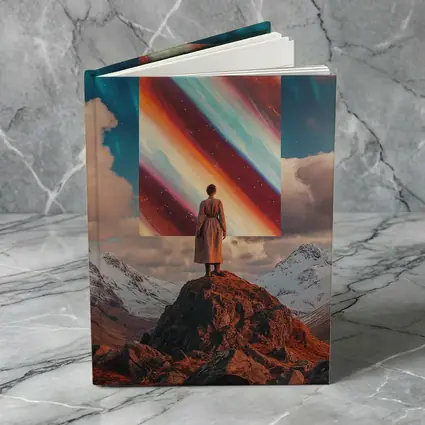 Woman Standing Mountain Cosmic Abstract Art Portal