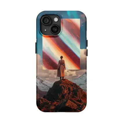 Woman Standing Mountain Cosmic Abstract Art Portal