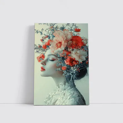 Woman Portrait Red Flowers Floral Headdress