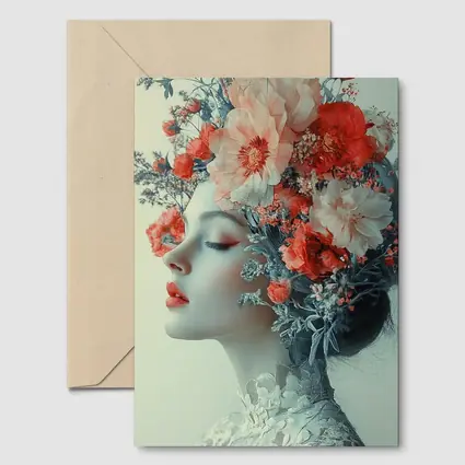 Woman Portrait Red Flowers Floral Headdress