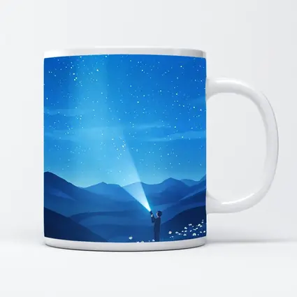 Boy Shining Flashlight Into Starry Night Sky
