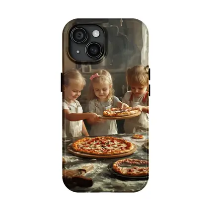 Girls Making Pizza in Rustic Kitchen