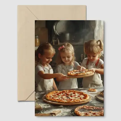 Girls Making Pizza in Rustic Kitchen
