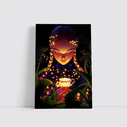Girl With Glowing Tea Cup Dark Fantasy
