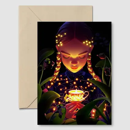 Girl With Glowing Tea Cup Dark Fantasy
