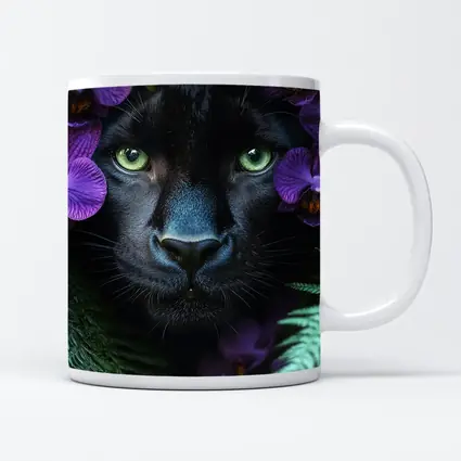 Black Panther With Purple Orchids Jungle