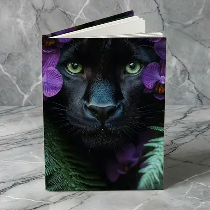 Black Panther With Purple Orchids Jungle