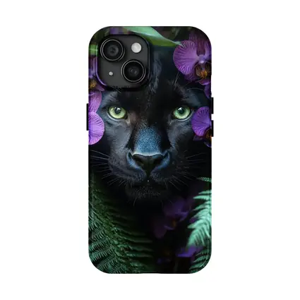 Black Panther With Purple Orchids Jungle