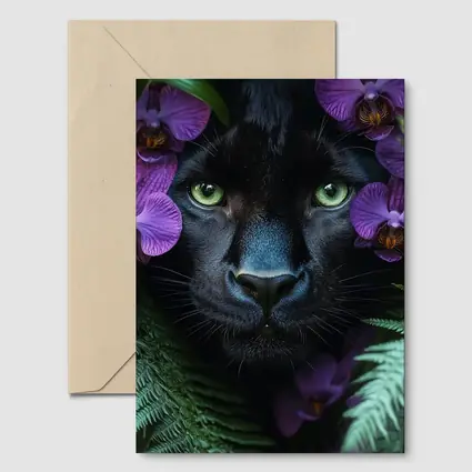 Black Panther With Purple Orchids Jungle