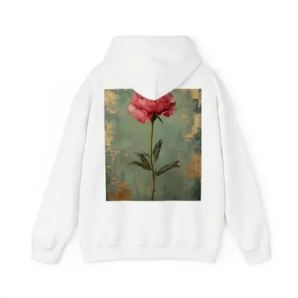 Pink Peony Oil Painting Teal Gold Background