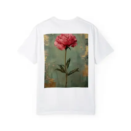 Pink Peony Oil Painting Teal Gold Background