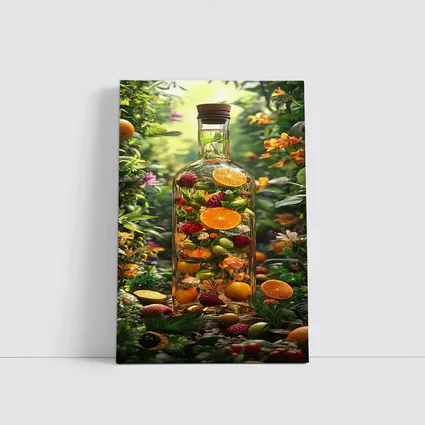 Glass Bottle Filled With Tropical Fruits Garden