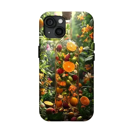 Glass Bottle Filled With Tropical Fruits Garden