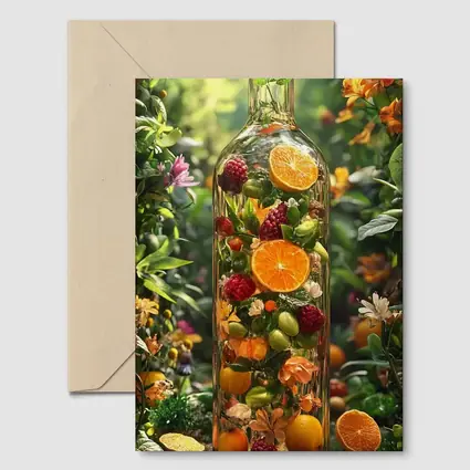 Glass Bottle Filled With Tropical Fruits Garden