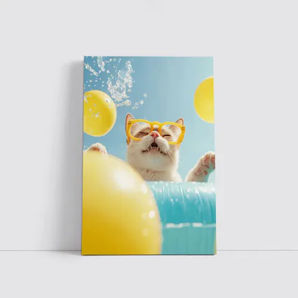 Happy Cat Yellow Sunglasses Pool Summer