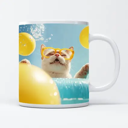 Happy Cat Yellow Sunglasses Pool Summer