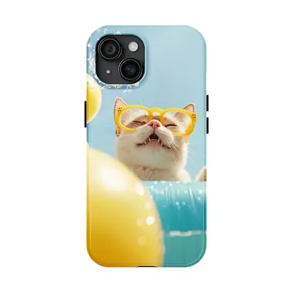 Happy Cat Yellow Sunglasses Pool Summer