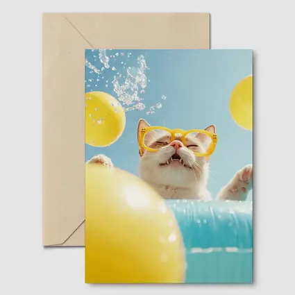 Happy Cat Yellow Sunglasses Pool Summer