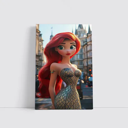 Red Hair Mermaid Princess City Street Background