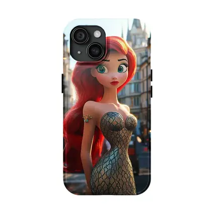 Red Hair Mermaid Princess City Street Background
