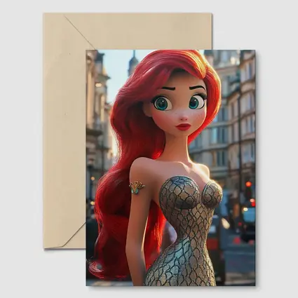Red Hair Mermaid Princess City Street Background