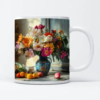 Colorful Wildflowers Blue Vase Rustic Setting