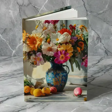 Colorful Wildflowers Blue Vase Rustic Setting