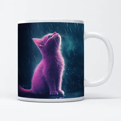 Pink Kitten Looking Up In Rain