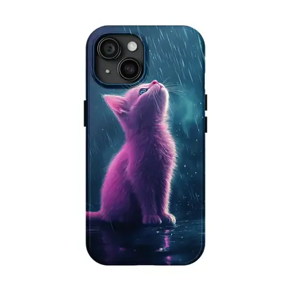 Pink Kitten Looking Up In Rain