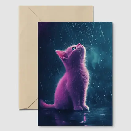 Pink Kitten Looking Up In Rain