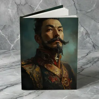 Asian Warrior Portrait Oil Painting Blue Background