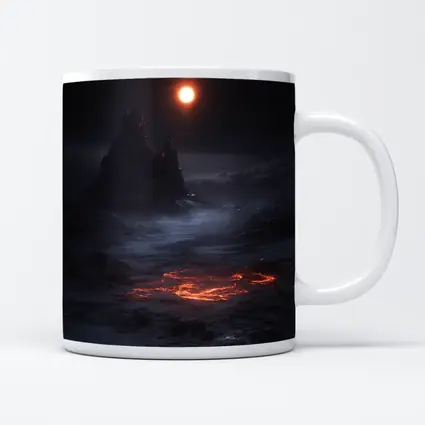 Dark Fantasy Volcanic Landscape Glowing Moon