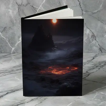 Dark Fantasy Volcanic Landscape Glowing Moon