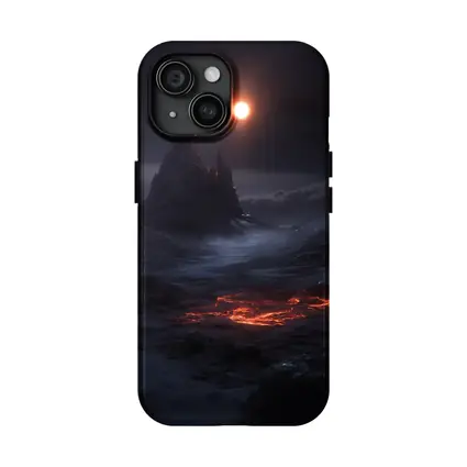Dark Fantasy Volcanic Landscape Glowing Moon