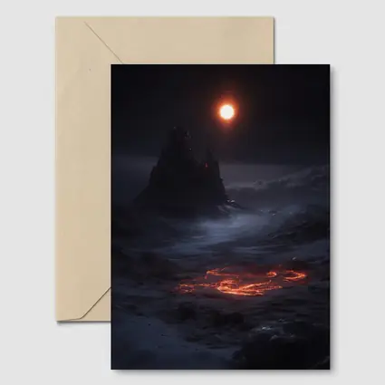 Dark Fantasy Volcanic Landscape Glowing Moon