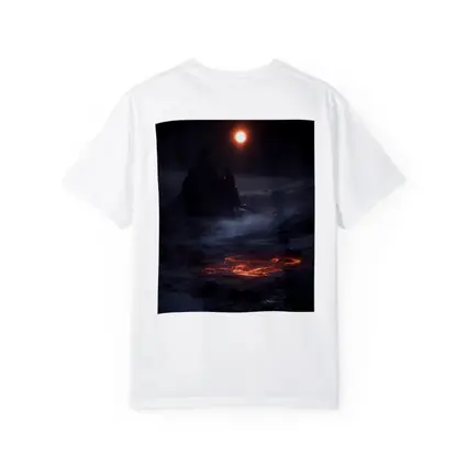 Dark Fantasy Volcanic Landscape Glowing Moon