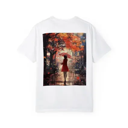 Anime Girl Red Umbrella Autumn Rain Street