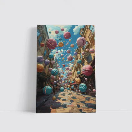 Macarons Floating Over Parisian Street Fantasy
