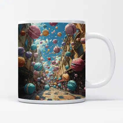 Macarons Floating Over Parisian Street Fantasy