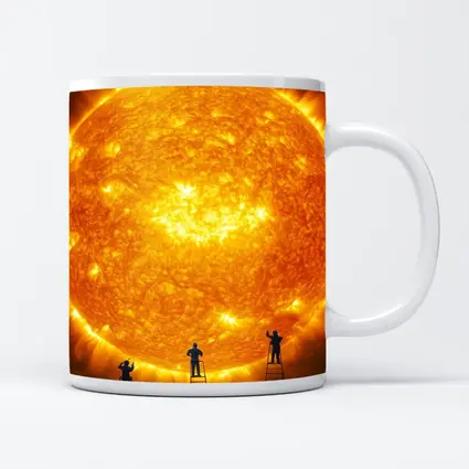 Workers on Ladders Touching Giant Sun